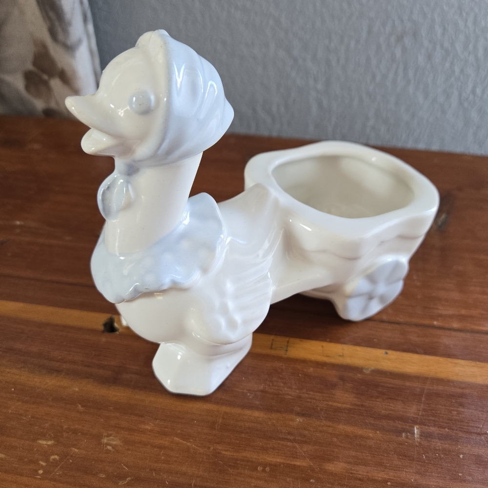 Ceramic Goose Duck with Wagon Vintage Planter Dish Decor